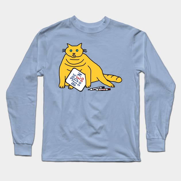 Chonky Cat with Joe Biden Sign Long Sleeve T-Shirt by ellenhenryart